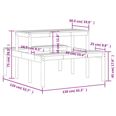 vidaXL Stol za piknik voštano smeđi 110 x 134 x 75 cm masivna borovina