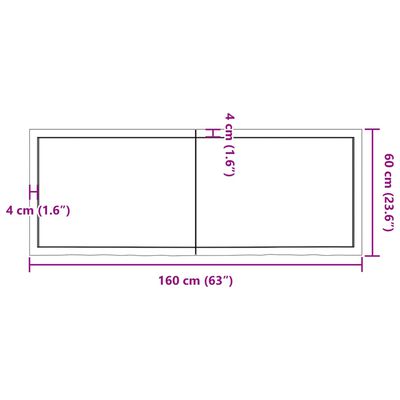 vidaXL Kupaonska radna ploča 160x60x(2-4) cm netretirano masivno drvo