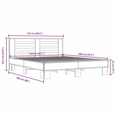 vidaXL Okvir za krevet boja hrasta 150x200cm konstruirano drvo i metal