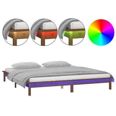 vidaXL LED Okvir za krevet smeđa boja meda 140x200 cm od masivnog drva
