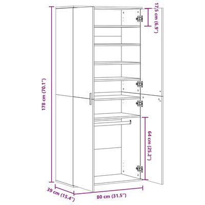 vidaXL Ormarić za cipele crni 80 x 39 x 178 cm konstruirano drvo