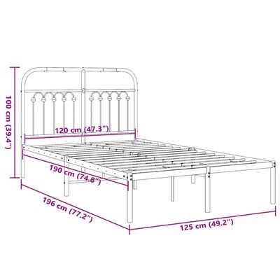 vidaXL Metalni okvir za krevet s uzglavljem bijeli 120 x 190 cm