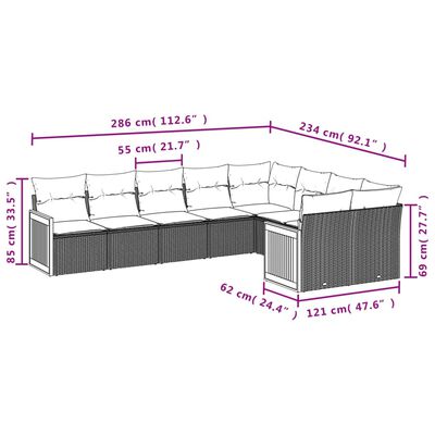 vidaXL 9-dijelni set vrtnih sofa s jastucima bež od poliratana