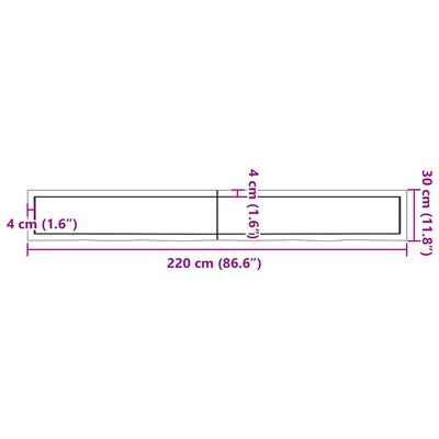 vidaXL Zidna polica tamnosmeđa 220x30x(2-4) cm od obrađene hrastovine