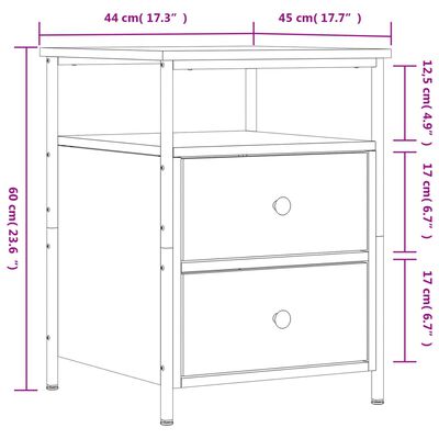 vidaXL Noćni ormarići 2 kom boja hrasta 44x45x60 cm konstruirano drvo