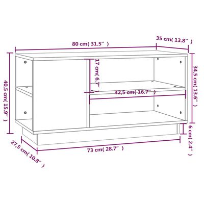 vidaXL TV ormarić bijeli 80 x 35 x 40,5 cm od masivne borovine