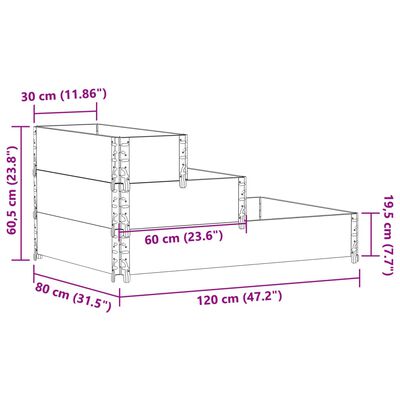 vidaXL Povišena gredica s 3 razine 120 x 80 cm od masivne borovine