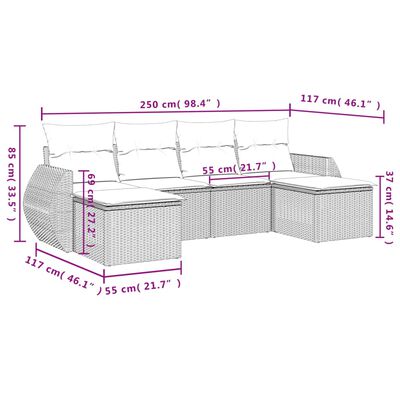 vidaXL 6-dijelni set vrtnih sofa od poliratana s jastucima svjetlosivi