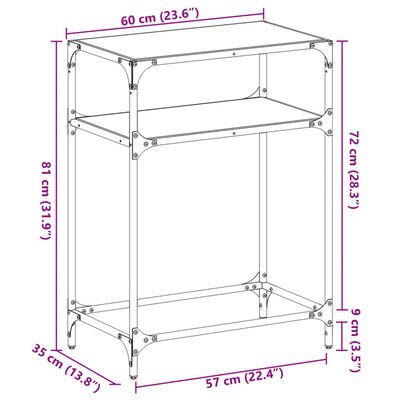 vidaXL Stolić s prozirnom staklenom površinom 60x35x81 cm čelik