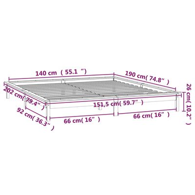 vidaXL LED okvir za krevet bijela 140 x 190 cm od masivnog drva