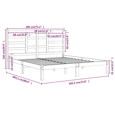 vidaXL Okvir za krevet od masivnog drva bijeli 180 x 200 cm veliki