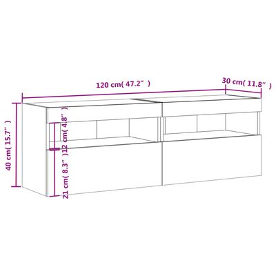 vidaXL Zidni TV ormarići s LED svjetlima 2 kom crni 60x30x40 cm