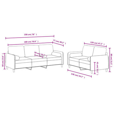 vidaXL 2-dijelni set sofa s jastucima svjetlosivi baršunasti