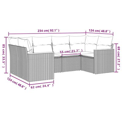 vidaXL 6-dijelni set vrtnih sofa s jastucima crni od poliratana