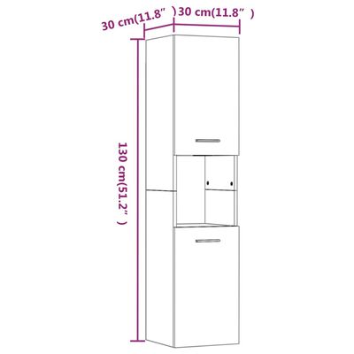 vidaXL Kupaonski ormarić boja hrasta 30x30x130 cm konstruirano drvo