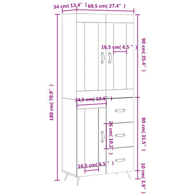 vidaXL Visoka komoda siva sonome 69,5x34x180 cm od konstruiranog drva