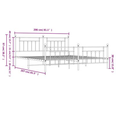 vidaXL Metalni okvir kreveta uzglavlje i podnožje crni 200x200 cm