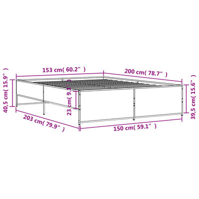 vidaXL Okvir za krevet boja hrasta 150x200cm konstruirano drvo i metal