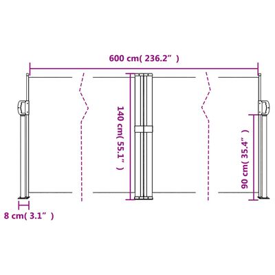 vidaXL Uvlačiva bočna tenda 140 x 600 cm krem