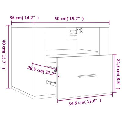 vidaXL Zidni noćni ormarići 2 kom boja hrasta sonome 50x36x40 cm