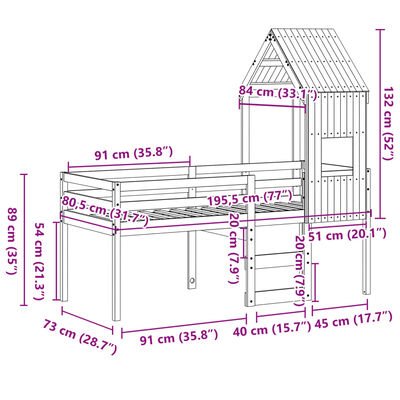 vidaXL Visoki krevet s krovom 75 x 190 cm od masivne borovine