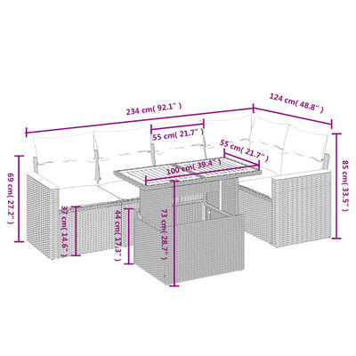 vidaXL 6-dijelni set vrtnih sofa s jastucima crni od poliratana