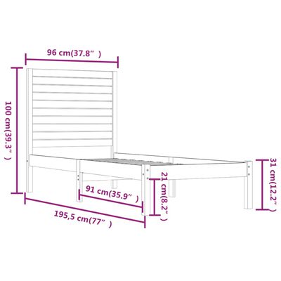 vidaXL Okvir za krevet crni masivno drvo 90 x 190cm 3FT6 jednokrevetni