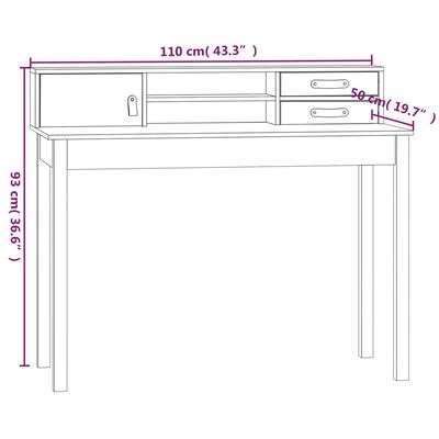 vidaXL Radni stol bijeli 110 x 50 x 93 cm od masivne borovine