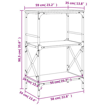 vidaXL Regal za knjige 3 razine siva boja hrasta 59x35x90,5 cm drveni