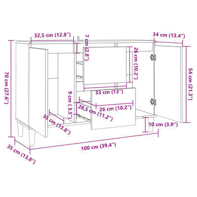 vidaXL Komoda siva boja hrasta 101x35x70 cm od konstruiranog drva