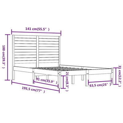 vidaXL Okvir za krevet od masivnog drva crni 135 x 190 cm 4FT6 bračni