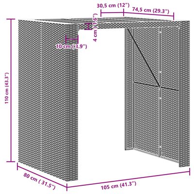 vidaXL Vrtni barski stol s drvenom pločom crni 105x80x110 cm poliratan