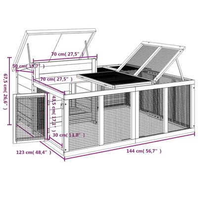 vidaXL Kavez za zečeve smeđi 144 x 123 x 67,5 cm od masivne borovine