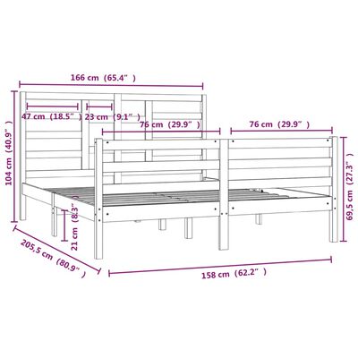 vidaXL Okvir za krevet od masivnog drva 160 x 200 cm