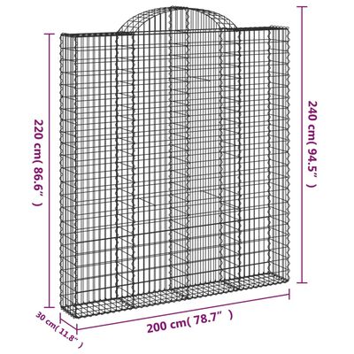 vidaXL Lučne gabionske košare 3 kom 200x30x220/240cm pocinčano željezo