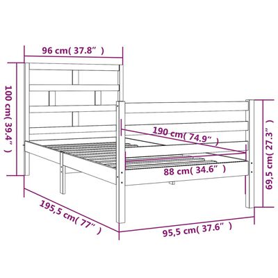 vidaXL Okvir za krevet masivno drvo bijeli 90x190 cm 3FT jednokrevetni