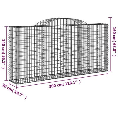 vidaXL Lučne gabionske košare 17kom 300x50x140/160cm pocinčano željezo