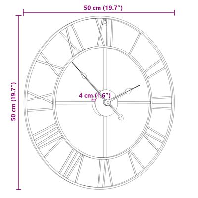 vidaXL Zidni sat crni Ø 50 cm željezni