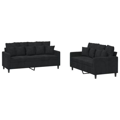 vidaXL 2-dijelni set sofa s jastucima crni baršunasti