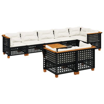 vidaXL 9-dijelni set vrtnih sofa s jastucima crni od poliratana