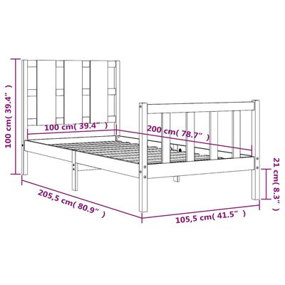 vidaXL Okvir za krevet s uzglavljem crna 100x200 cm od masivnog drva