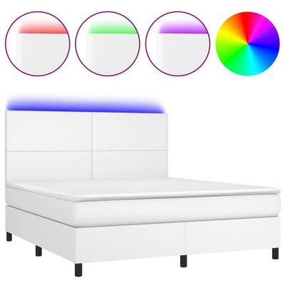 vidaXL Krevet box spring s madracem LED bijeli 180x200 cm umjetna koža