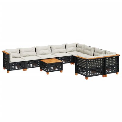 vidaXL 10-dijelni set vrtnih sofa s jastucima crni od poliratana