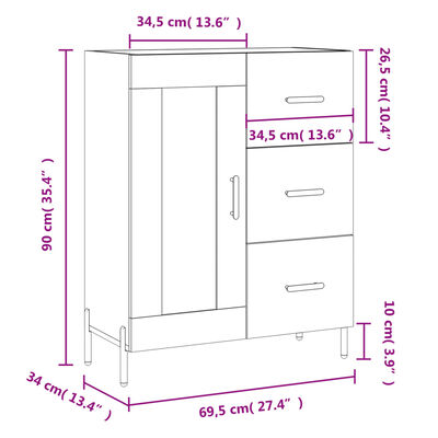 vidaXL Komoda boja hrasta sonome 69,5 x 34 x 90 cm konstruirano drvo