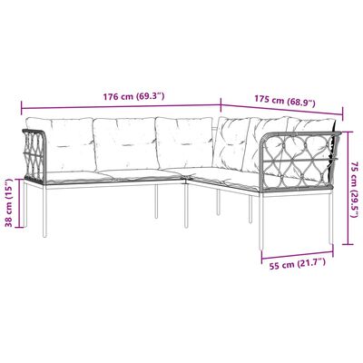 vidaXL Set vrtnih sofa s jastucima crni od čelika i tekstilena