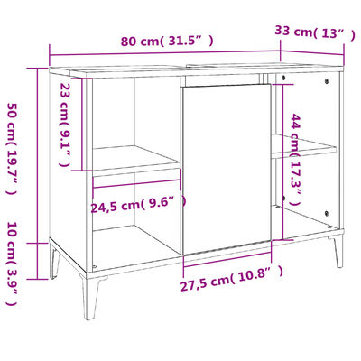 vidaXL Ormarić za umivaonik visoki sjaj bijeli 80 x 33 x 60 cm drveni