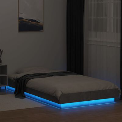 vidaXL Okvir kreveta s LED svjetlima boja betona 100 x 200 cm drveni