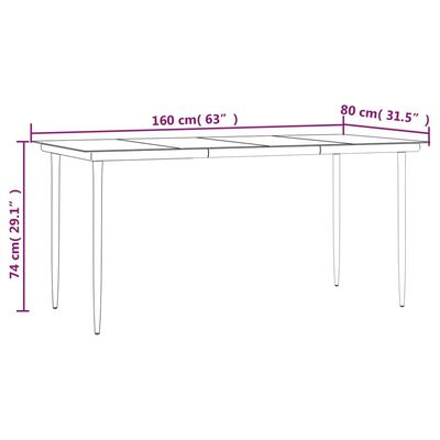 vidaXL Vrtni blagovaonski stol crni 160x80x74 cm od čelika i stakla