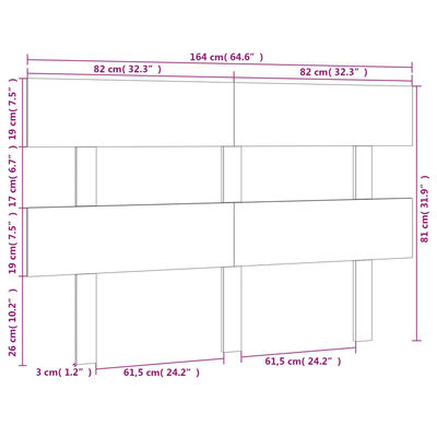 vidaXL Uzglavlje za krevet sivo 164 x 3 x 81 cm od masivne borovine