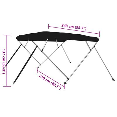 vidaXL Tenda bimini s 4 luka crna 243x210x137 cm